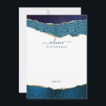 Elegant Navy Blue & Gold Agate Wedding Hinweiskarte<br><div class="desc">Feiern Sie stilvoll mit diesen modernen und trendigen Ratschlägen. Das Design verfügt über einen Aquarellblau und goldfarbenen Glitzer-Hintergrund mit passender handgeschriebenem Schriftart-Text. Diese Karten werden Ihren Gästen die Möglichkeit geben, eine Notiz zu schreiben, die Ihnen in den nächsten Jahren den behalt und das Lesen empfiehlt. Die Formulierung ist leicht zu...</div>