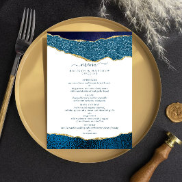 Elegant Navy Blue & Gold Agate Wedding Menükarte