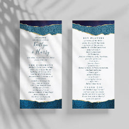 Elegant Navy Blue & Gold Agate Wedding Programm