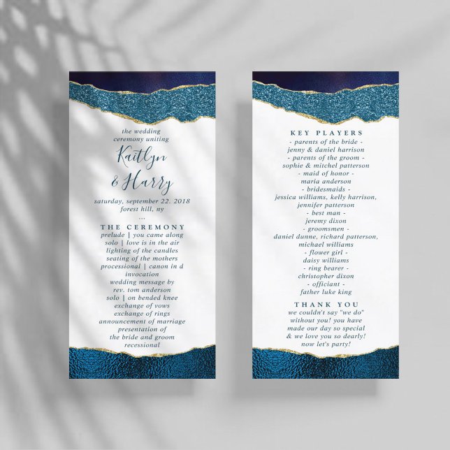 Elegant Navy Blue & Gold Agate Wedding Programm (Von Creator hochgeladen)