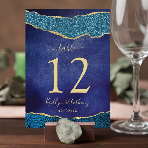Elegant Navy Blue & Gold Agate Wedding Tischnummer