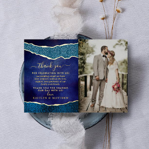 Elegant Navy Blue & Gold Agate Wedding Vielen Dank Folieneinladung