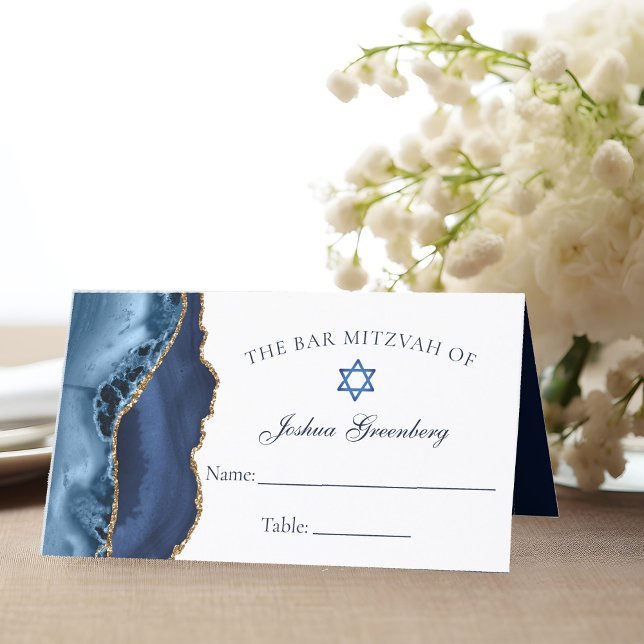 Elegant Navy Blue Gold Bar Mitzvah Platzkarte (Von Creator hochgeladen)
