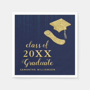 Elegant Navy Blue Gold Class 2023 Graduation Serviette