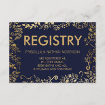 Elegant Navy Blue Gold Floral Gift Registry