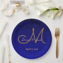 Elegant Navy Blue Gold Floral Monogram