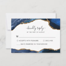 Elegant Navy Blue Gold Foil Agate Gemstone Hochzei