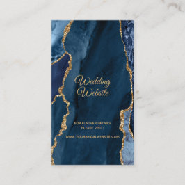 Elegant Navy Blue Gold Foil Agate Wedding Website Begleitkarte
