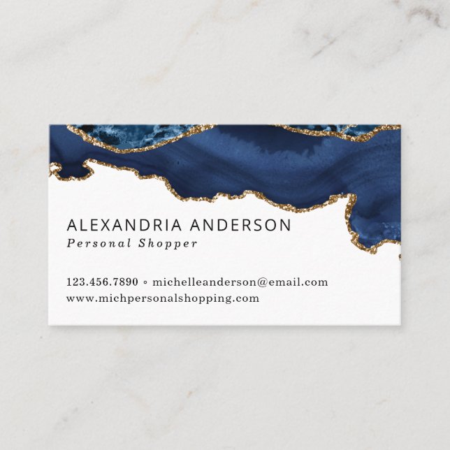 Elegant Navy Blue Gold Foil Visitenkarte (Vorderseite)