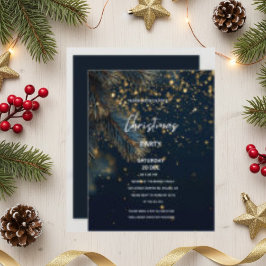 Elegant Navy Blue & Gold Glitter Party Christmas Einladung