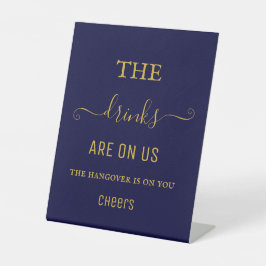 Elegant Navy Blue Gold Hangover Drinks Open Bar Sockelschild