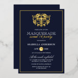 Elegant Navy Blue & Gold Masquerade Sweet 16 Party Folieneinladung<br><div class="desc">Elegante Navy Blue & Gold Masquerade Sweet 16 Party Foil Einladungen. Mit einer goldenen Folienmaske oben vor einem marineblauen Hintergrund. Perfekt für eine moderne und dennoch schicke,  süße 16 Geburtstagsparty!</div>