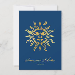 Elegant Navy Blue & Gold Metallic Summer Solstice Einladung