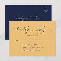 Elegant Navy Blue & Gold Minimal Wedding RSVP