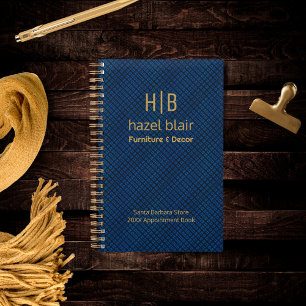Elegant Navy Blue Gold Monogram Employee Planer