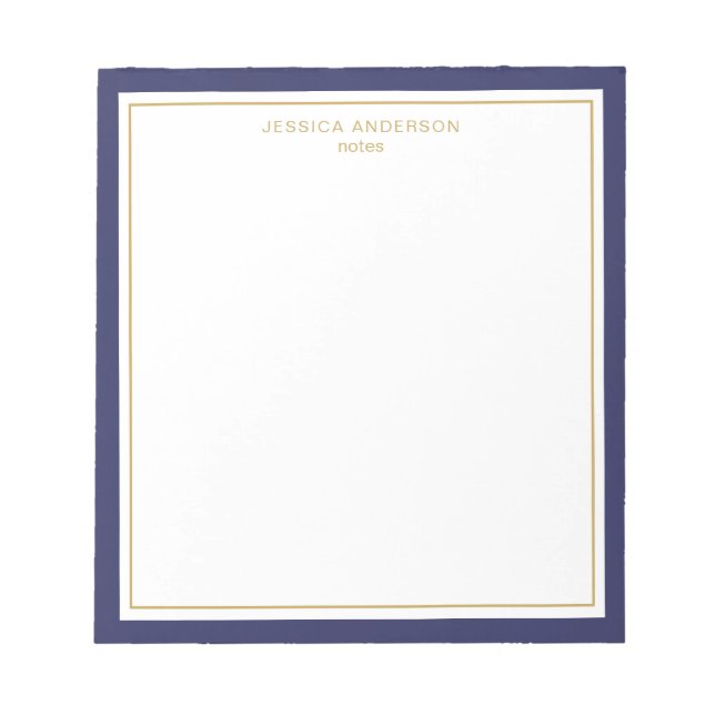 Elegant Navy Blue Gold Personalisiert Notizblock (Vorderseite)