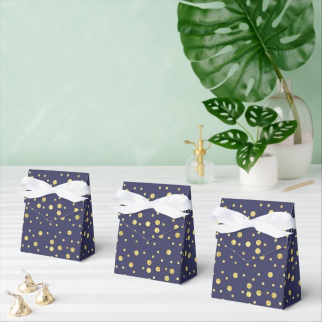 Elegant Navy Blue Gold Polka Dots Gefälligkeitsbox Geschenkschachtel (Zahlreiche)