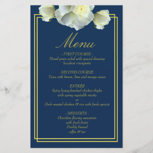 Elegant Navy Blue Gold Script Menu Dbl Frame Card