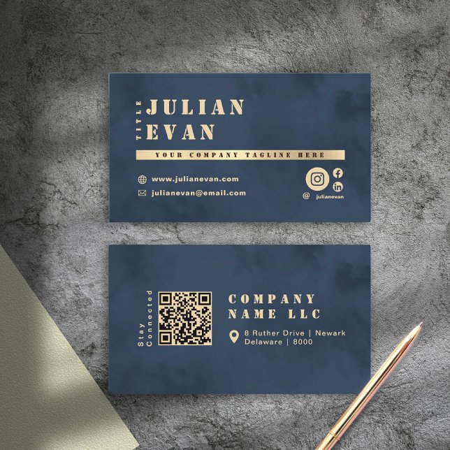 Elegant Navy Blue & Gold Shiny Bold Typografie Visitenkarte (Elegant Navy blue & Gold Shiny Bold Typography Business Card)