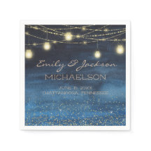 Elegant Navy Blue Gold String Lights Lanterns