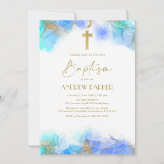 Elegant Navy Blue Gold Taufen Christening Einladung