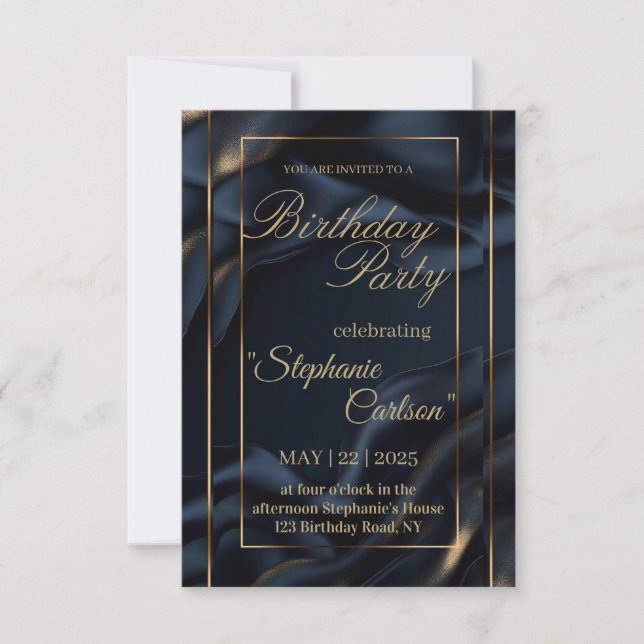 Elegant Navy Blue & Gold Wedding Invitation (Devant)
