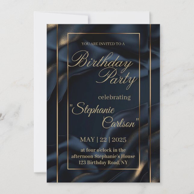 Elegant Navy Blue & Gold Wedding Invitation (Devant)
