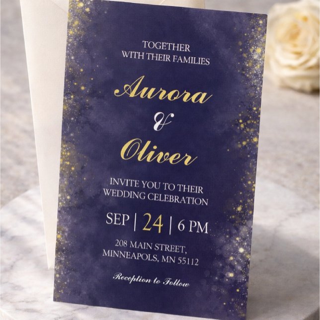 Elegant Navy Blue & Gold Wedding Invitation Acryleinladungen (Von Creator hochgeladen)