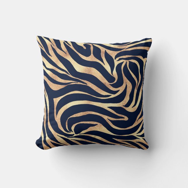 Elegant Navy Blue Gold Zebra Print Kissen (Vorderseite)