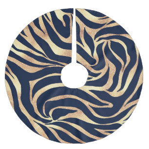 Elegant Navy Blue Gold Zebra Print Polyester Weihnachtsbaumdecke