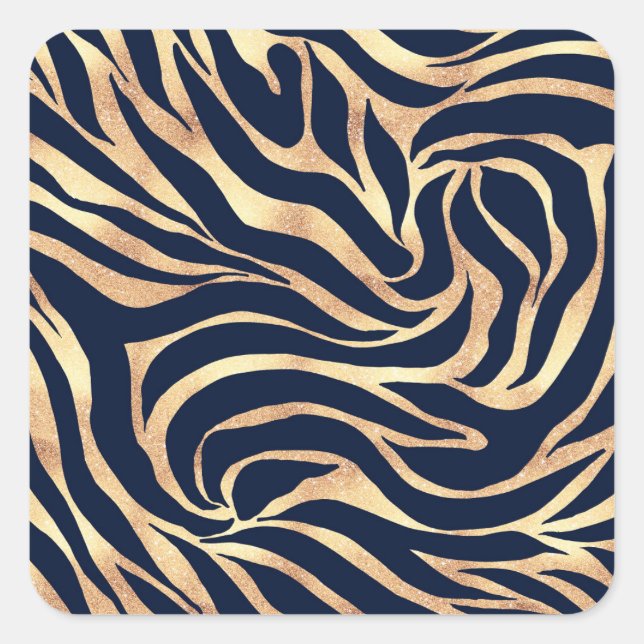 Elegant Navy Blue Gold Zebra Print Quadratischer Aufkleber (Vorderseite)