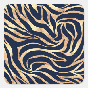 Elegant Navy Blue Gold Zebra Print Quadratischer Aufkleber