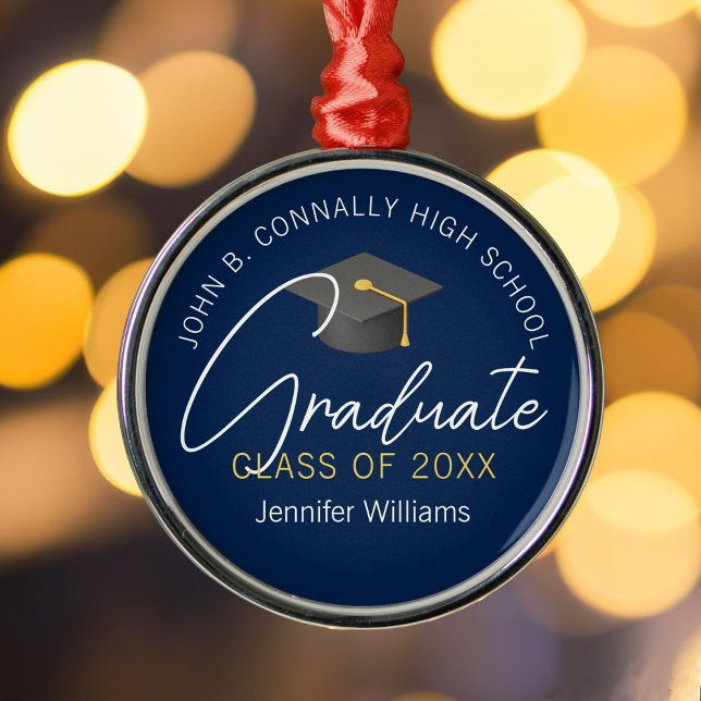 Elegant Navy Blue Graduate Personalisierte Weihnac Ornament Aus Metall (Von Creator hochgeladen)