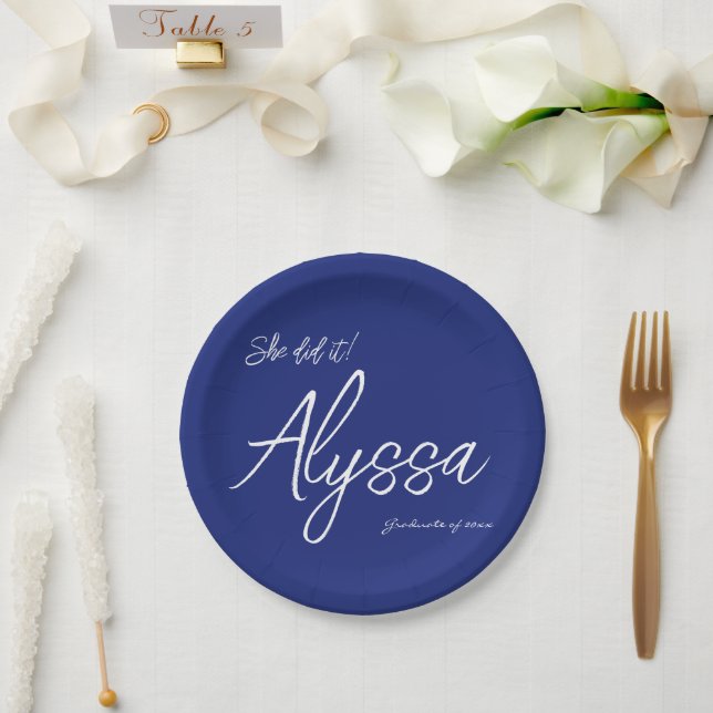 Elegant Navy Blue Graduation Party She Did It Pappteller (Hochzeit)