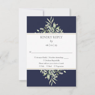 Elegant Navy Blue Greenerity Wedding RSVP Card