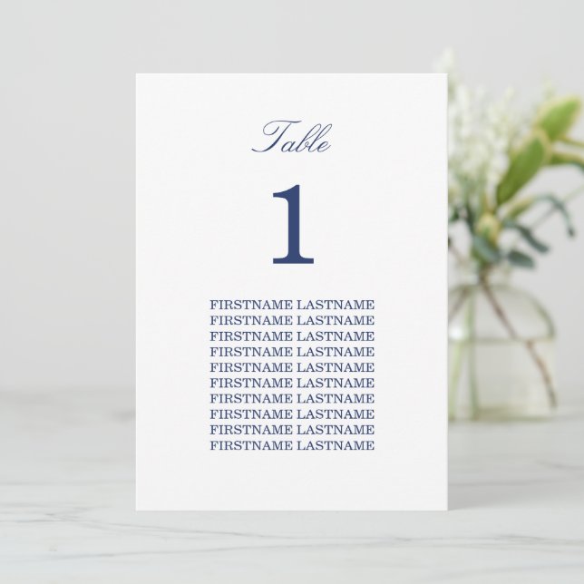 Elegant Navy Blue Guest Names Table Card (Stehend Vorderseite)