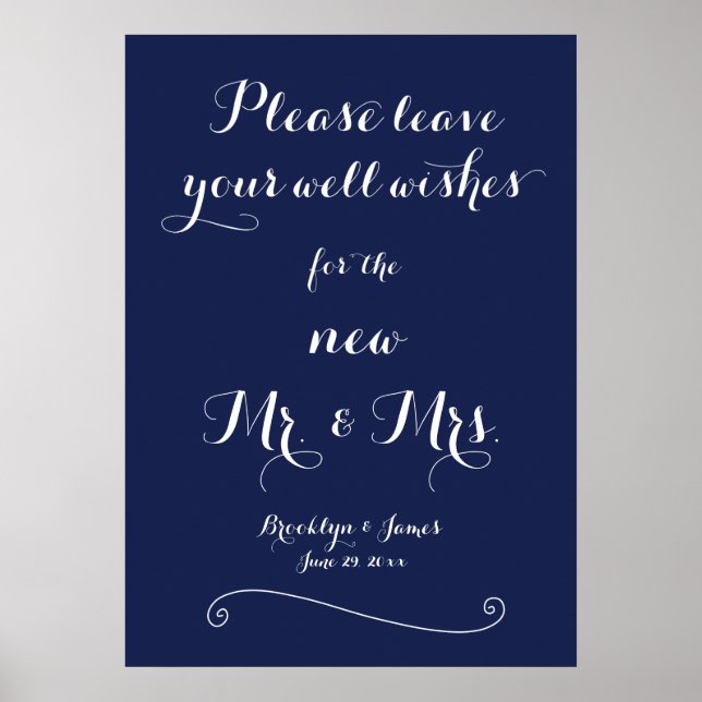 Elegant Navy Blue Guestbook Sign Poster (Vorne)