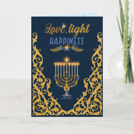 Elegant Navy Blue Hanukkah Menorah Karte