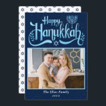 Elegant Navy Blue Happy Hanukkah Foto Feiertagskarte<br><div class="desc">Elegante Navy Blue Happy Hanukkah Foto Holiday Card</div>