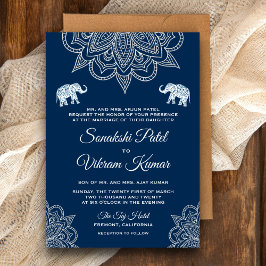 Elegant Navy Blue Henna Indian Wedding Invitation Einladung