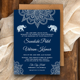 Elegant Navy Blue Henna Indian Wedding Invitation Einladung