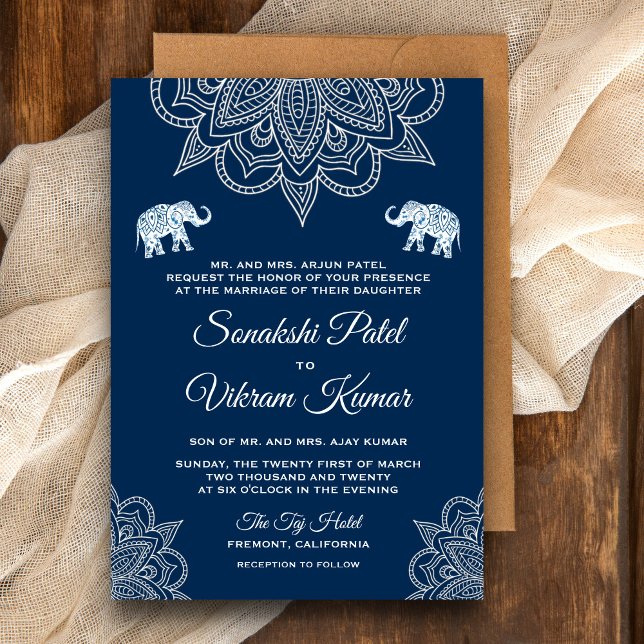 Elegant Navy Blue Henna Indian Wedding Invitation Einladung (Von Creator hochgeladen)