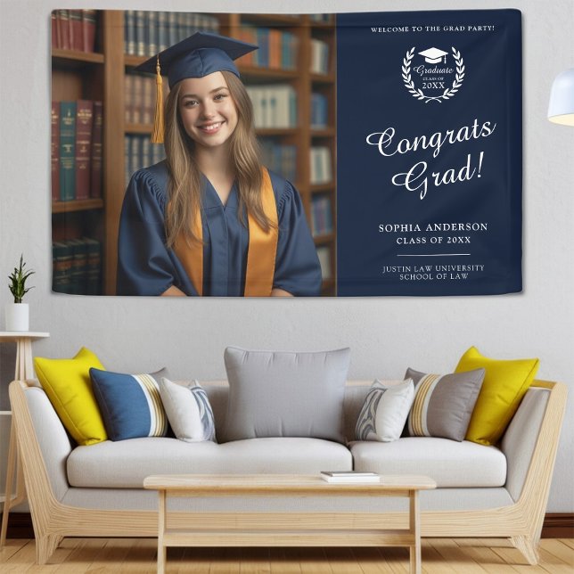 Elegant Navy Blue Herzlichen Glückwunsch Graduate  Banner (Von Creator hochgeladen)
