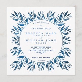 Elegant Navy Blue Imitats Folie Grün Hochzeit Einladung