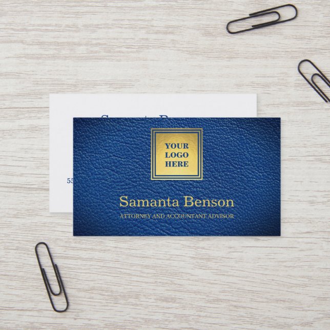 Elegant Navy Blue Leather Professional Your Logo Visitenkarte (Vorderseite/Rückseite Beispiel)