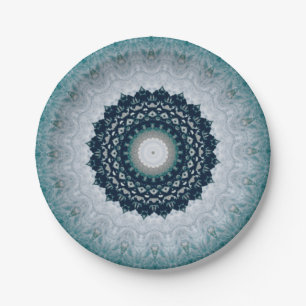 Elegant Navy Blue Mandala Pappteller