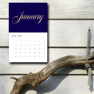 Elegant Navy Blue Minimalistisch  Gold Script Lett Kalender