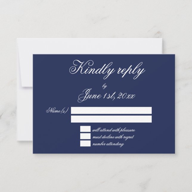 Elegant Navy Blue Minimalistisch Wedding RSVP Card (Vorderseite)