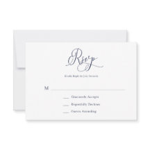 Elegant Navy Blue Minimalistisch Wedding RSVP Card