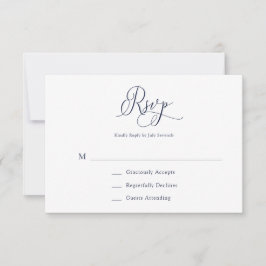 Elegant Navy Blue Minimalistisch Wedding RSVP Card Karte